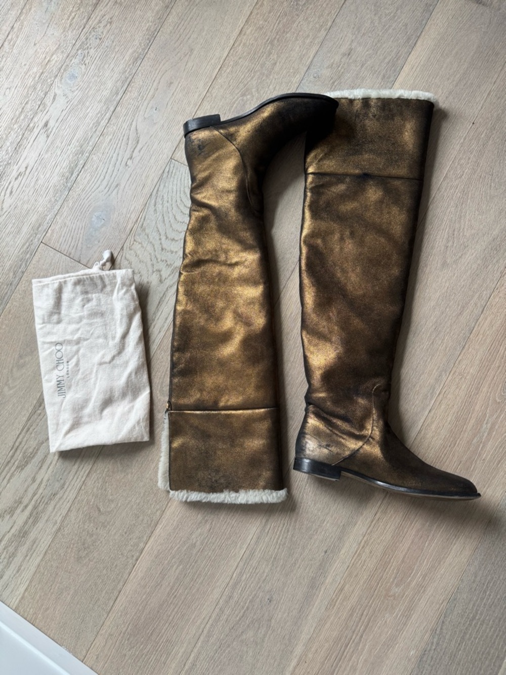 Jimmy Choo Metallic Gold/Bronze Knee-High Shearling Boots made it Italy EU 39.5